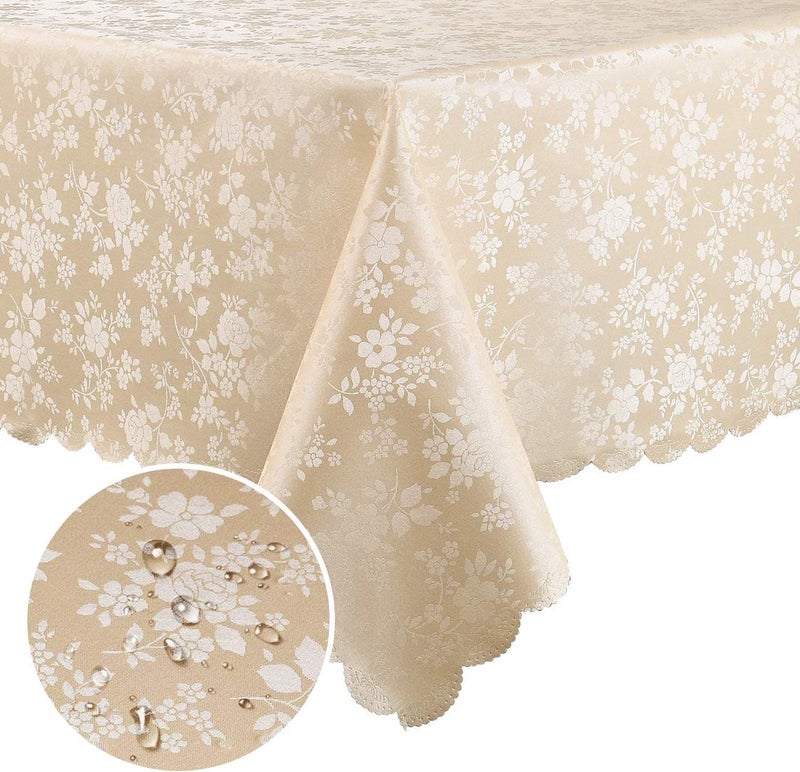 Smiry Rectangle Table Cloth, Waterproof Heavy Duty Vinyl Tablecloths, Wipeable Washable Table Cover for Kitchen and Dining Room (Beige, 70" X 120") - Image 1