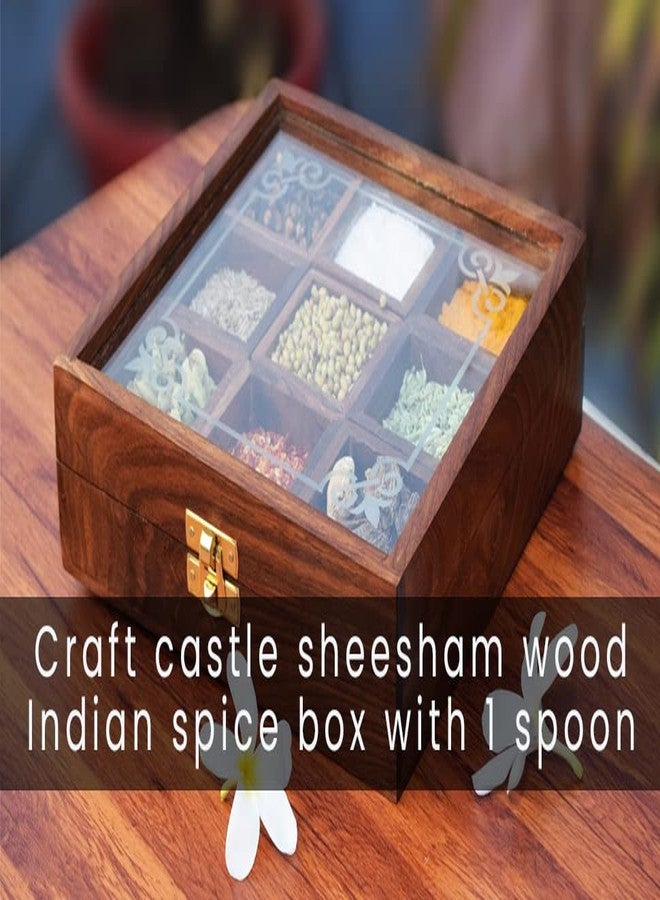 CRAFTCASTLE Elegant Sheesham Wooden Spice Rack | Dabba Multipurpose | Masala Box & Containers for Spices Use | Masala Dani (Brown) - Image 4