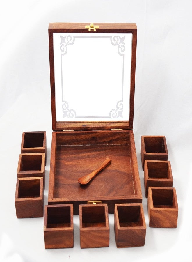 CRAFTCASTLE Elegant Sheesham Wooden Spice Rack | Dabba Multipurpose | Masala Box & Containers for Spices Use | Masala Dani (Brown) - Image 5