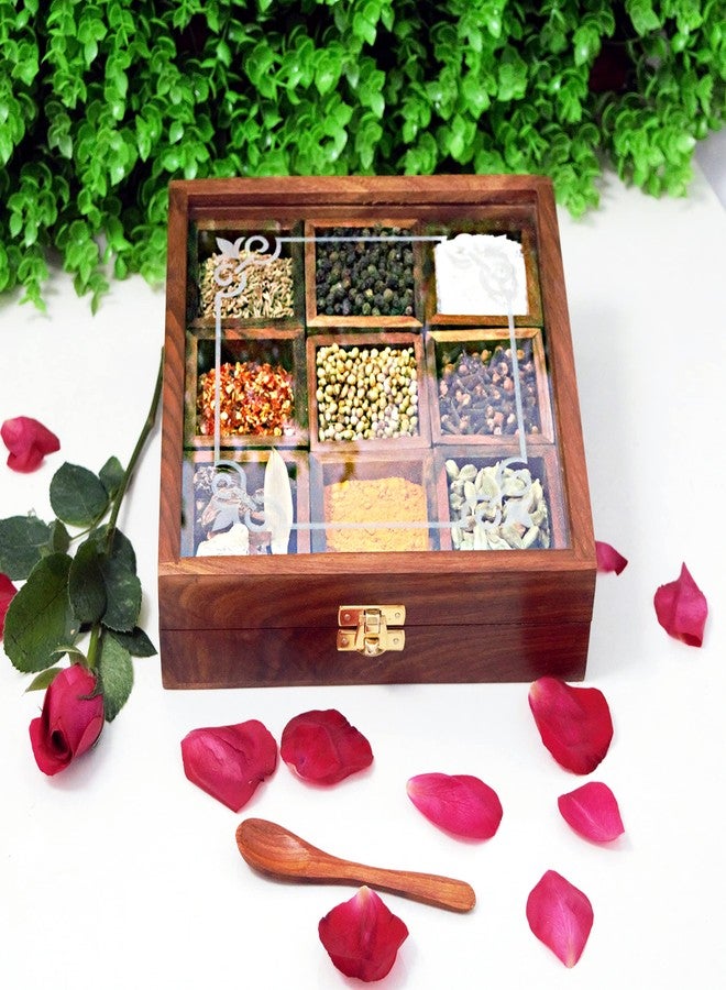 CRAFTCASTLE Elegant Sheesham Wooden Spice Rack | Dabba Multipurpose | Masala Box & Containers for Spices Use | Masala Dani (Brown) - Image 1
