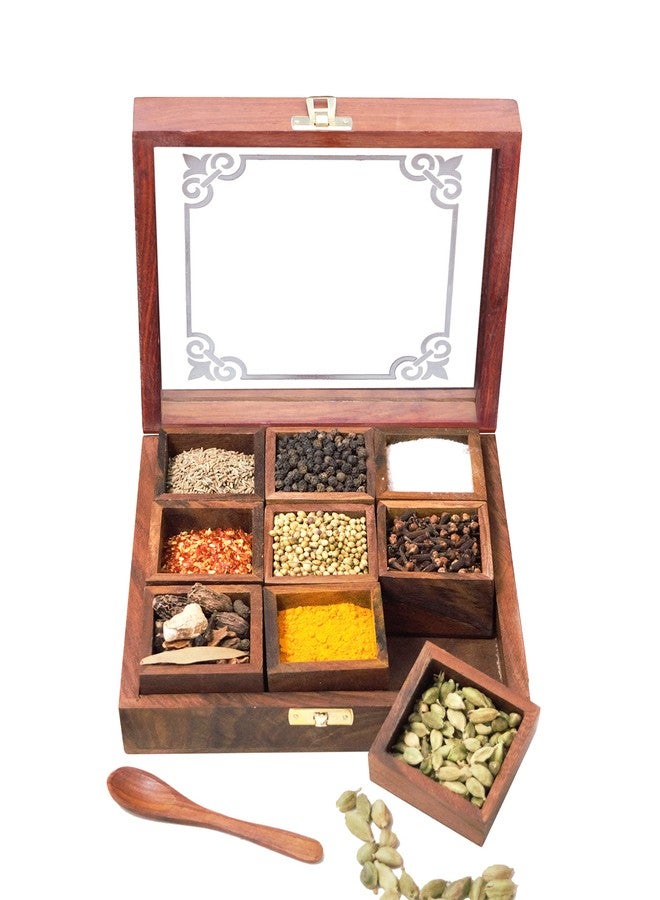 CRAFTCASTLE Elegant Sheesham Wooden Spice Rack | Dabba Multipurpose | Masala Box & Containers for Spices Use | Masala Dani (Brown) - Image 2