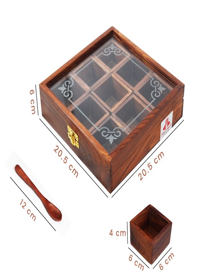 CRAFTCASTLE Elegant Sheesham Wooden Spice Rack | Dabba Multipurpose | Masala Box & Containers for Spices Use | Masala Dani (Brown) - Image 3