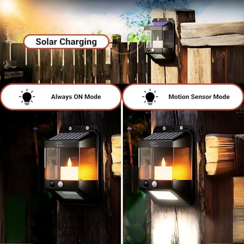 Epyz Solar Light Outdoor Garden Waterproof Motion Sensor Lights with Flickering Flame Wall Night Light for Fence Garage Yard Step Stair [ Warm + White Light, Pack of 1 ] - Image 4