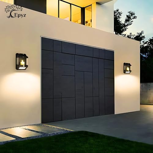 Epyz Solar Light Outdoor Garden Waterproof Motion Sensor Lights with Flickering Flame Wall Night Light for Fence Garage Yard Step Stair [ Warm + White Light, Pack of 1 ] - Image 3