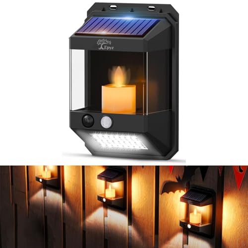 Epyz Solar Light Outdoor Garden Waterproof Motion Sensor Lights with Flickering Flame Wall Night Light for Fence Garage Yard Step Stair [ Warm + White Light, Pack of 1 ] - Image 1