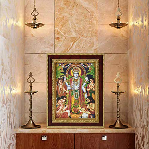 Strotam™ Fibre Lord Satyanarayana Swamy/Vishnu Photo Frame/Poster Frame with American Diamond work, 8 X 10 Inch, Brown Gold, 1 Piece. - Image 5