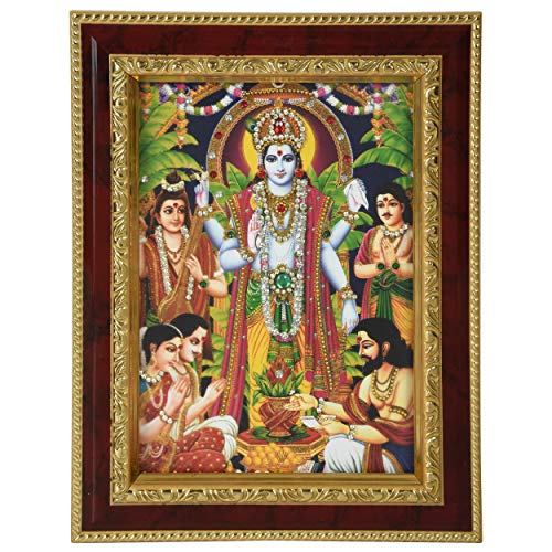 Strotam™ Fibre Lord Satyanarayana Swamy/Vishnu Photo Frame/Poster Frame with American Diamond work, 8 X 10 Inch, Brown Gold, 1 Piece. - Image 1