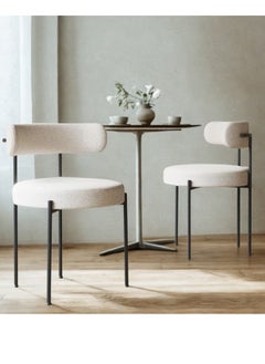 SMART HOME Modern Comfortable Padded Chair For The Living Room, Luxurious Dining Chair With A Modern And Comfortable Design - High-Quality Fabric Upholstery In Beige Color - Durable Metal Legs In Black - Ideal For Dining Rooms, Restaurants And Cafes  - Image 3
