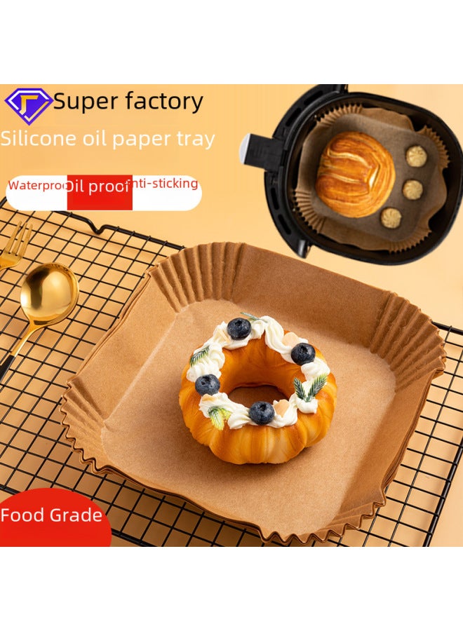 Square Silicone Oil Absorbing Baking Paper Tray Air Fryer Special Disposable Household Baking Paper Tray Oven Bowl-Color:Natural Color ]-Specifications: Square -16*20cm - Image 2