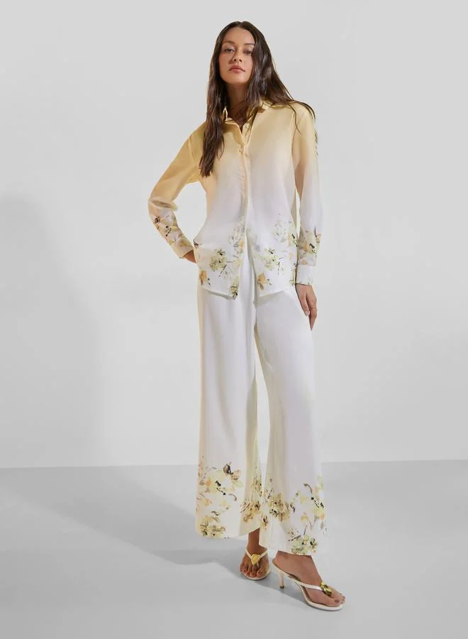 Styli Floral Print Ombre Long Sleeve Oversized Shirt