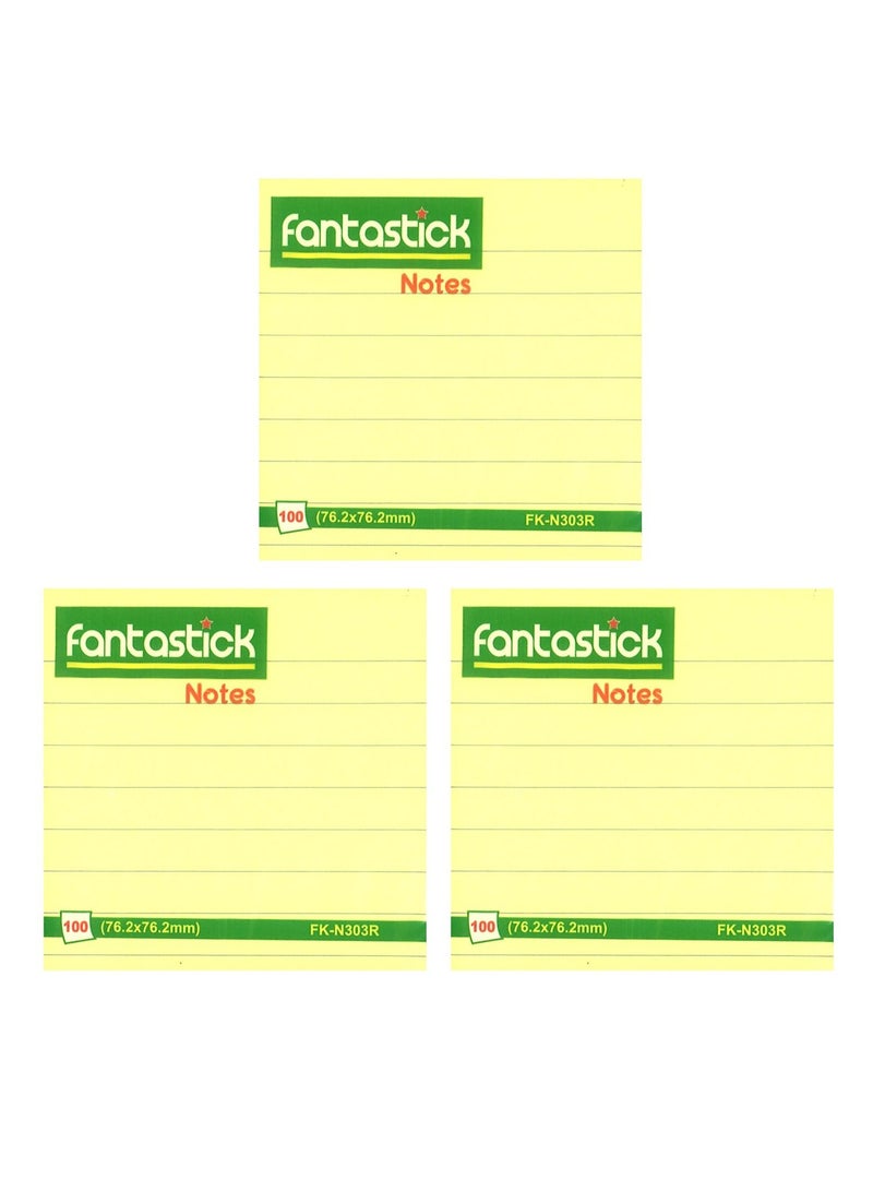 Fantastick 6-Piece Ruled and Plain Sticky Notes 3x3 Inch Size Yellow - Image 2
