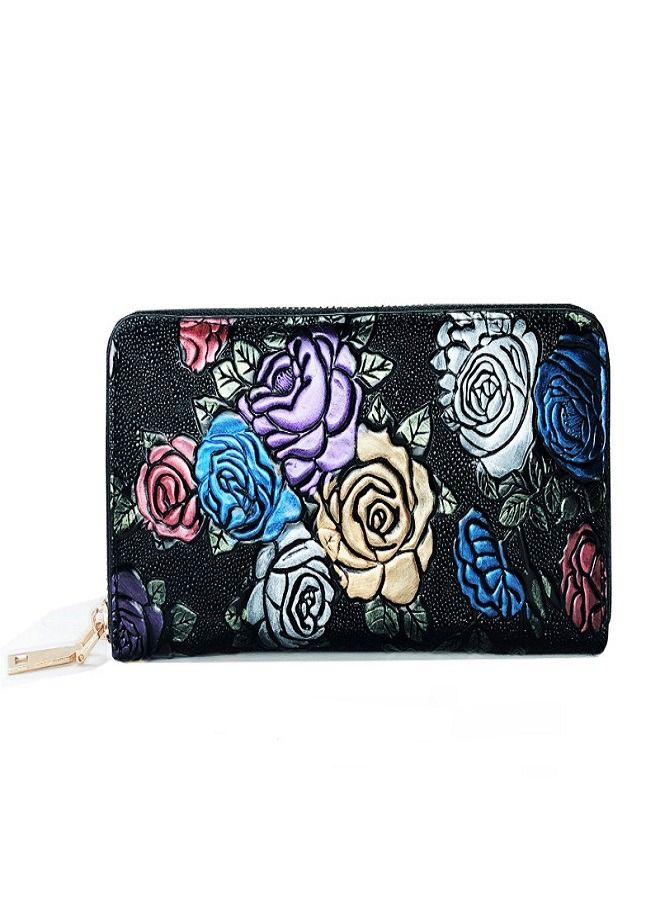 Long Wallet Women's Fashion Flower Zipper Handbag Women's Wallet Mobile Bag Women's Handbag - Image 1