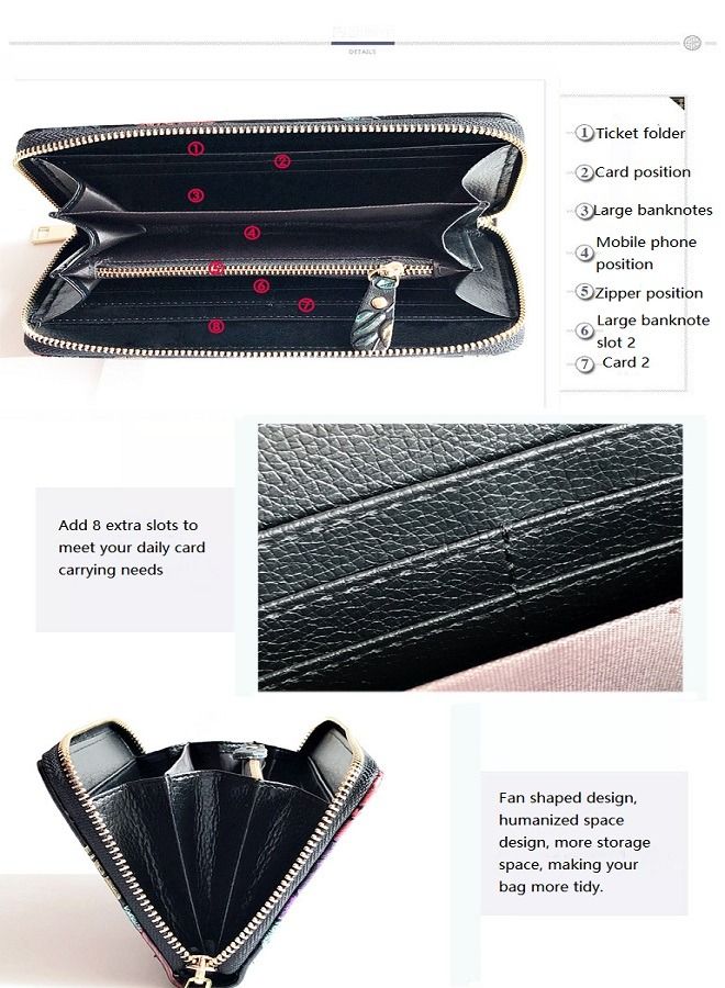 Long Wallet Women's Fashion Flower Zipper Handbag Women's Wallet Mobile Bag Women's Handbag - Image 5