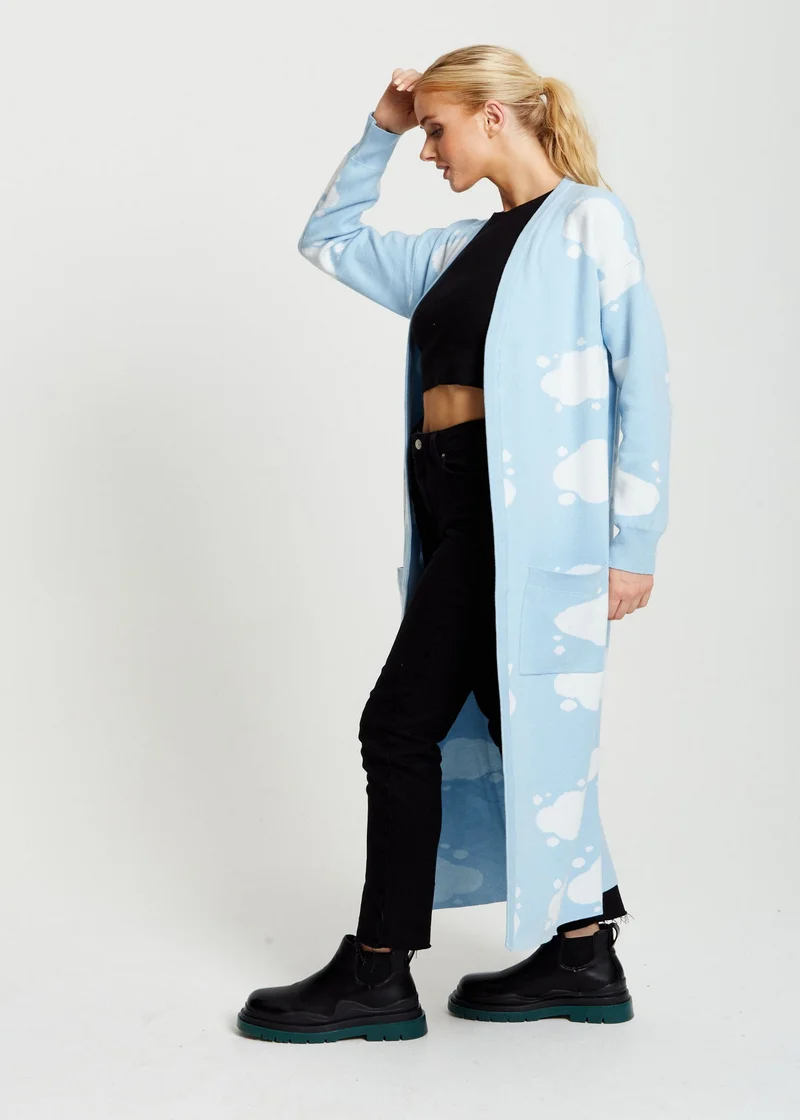 Liquorish  Cloud Pattern Longline Cardigan for Women | Best Price UAE