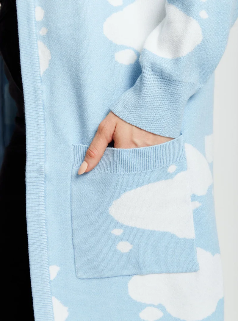Liquorish  Cloud Pattern Longline Cardigan for Women | Best Price UAE