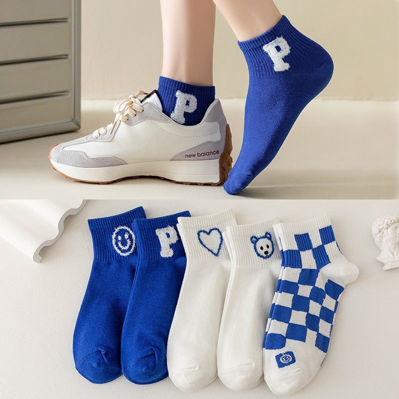 Zhuji Socks Women'S New Blue And White Japanese Style Simple Style Student Women'S Short Stockings Girlsock - Image 2