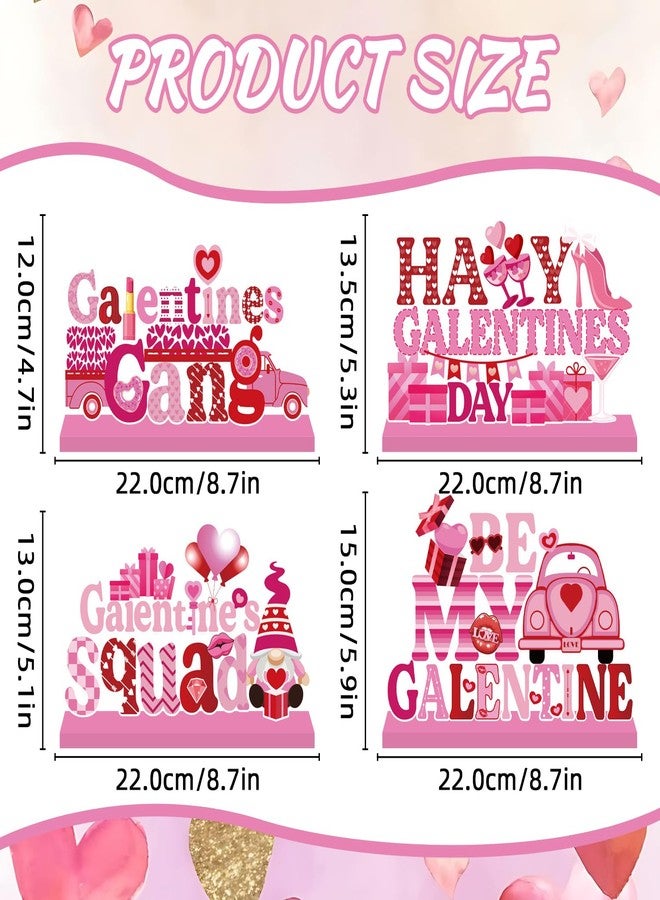 GINFTBRZGV 4 قطع من زينة طاولة عيد الحب (Galentines Day)، قطعة مركزية خشبية، زينة طاولة عيد الحب الوردي الرومانسي، صينية متعددة الطبقات لحفلات السيدات، زينة طاولة الحفلات - Image 3