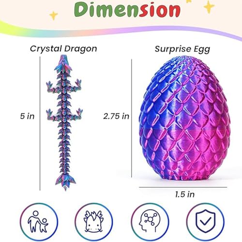 Kizcmvre 4PCS 3D Printed Dragon 3D Dragon Eggs with Dragon Inside3D Printed Dinosaur5 inch 3D Printed Dragon with 275 inch EggUnique 3D Animal Figurine for Gift and Collectible - Image 5