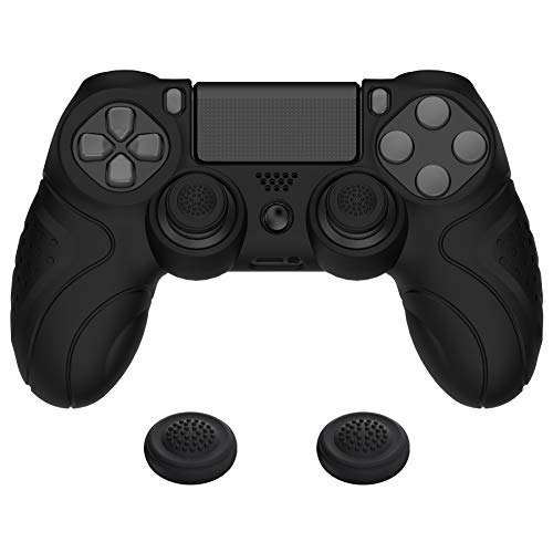 PlayVital Guardian Edition Black Ergonomic Soft Anti-Slip Controller Silicone Case Cover for ps4, Rubber Protector Skin with Joystick Caps for ps4 Slim/Pro Controller - Image 1