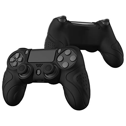 PlayVital Guardian Edition Black Ergonomic Soft Anti-Slip Controller Silicone Case Cover for ps4, Rubber Protector Skin with Joystick Caps for ps4 Slim/Pro Controller - Image 5