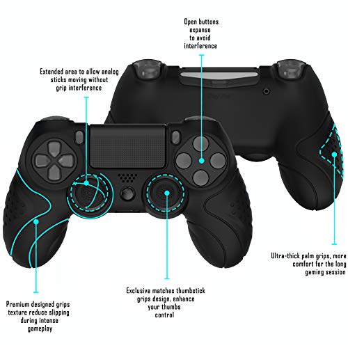 PlayVital Guardian Edition Black Ergonomic Soft Anti-Slip Controller Silicone Case Cover for ps4, Rubber Protector Skin with Joystick Caps for ps4 Slim/Pro Controller - Image 3