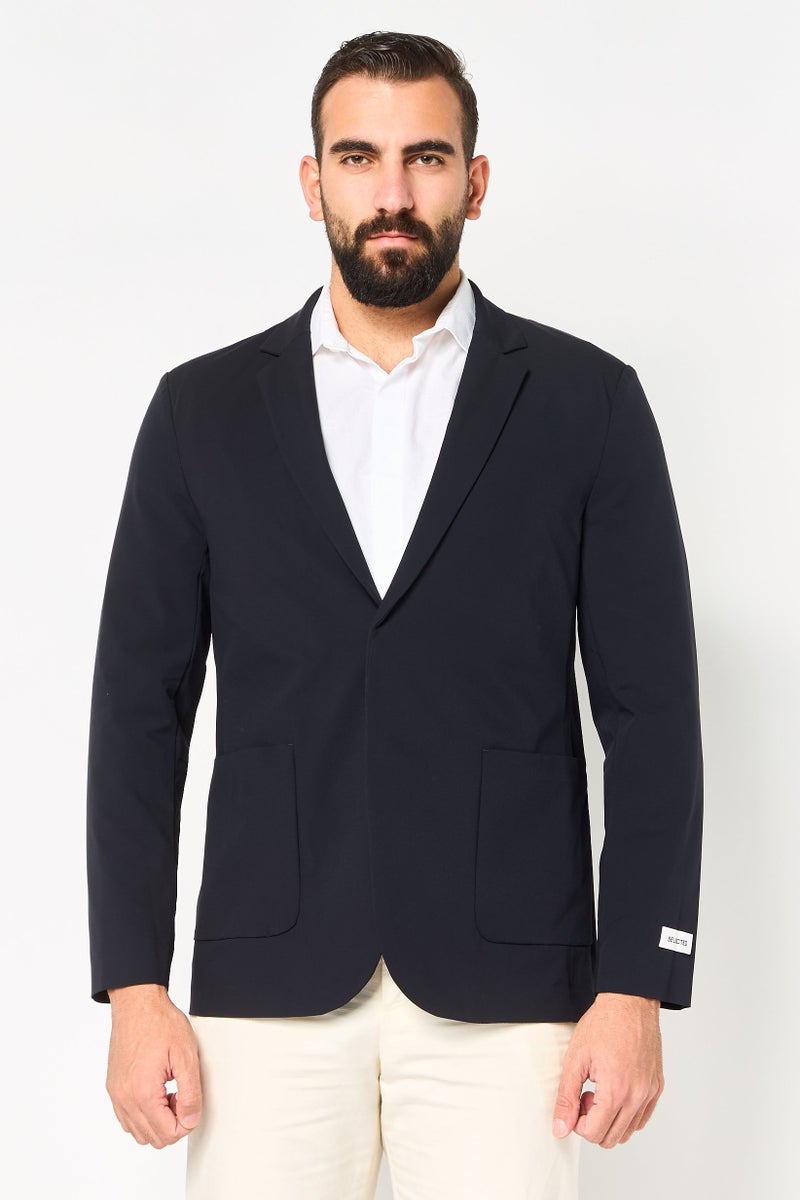 SELECTED Men Regular Fit Solid Semi-Formal Blazer, Dark Navy - Image 1