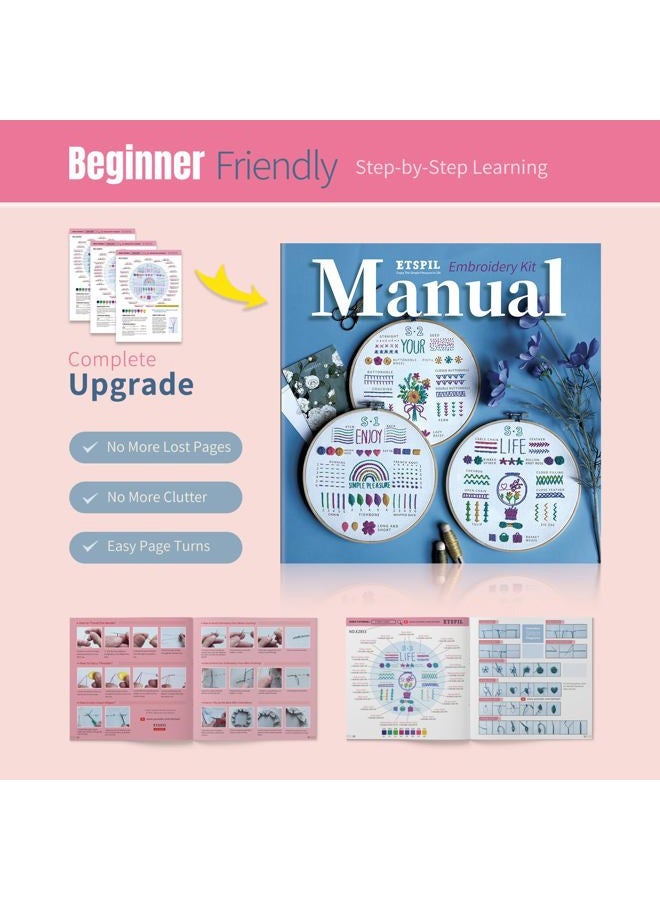 ETSPIL 3 Sets Embroidery kit for Beginners Adults，Learn 33 Different Stitches DIY Kits ，Includes Stamped Flower Pattern, Hoop, Color Threads,Tools,Easy to Follow Instruction & Video… (Simple A) - Image 5