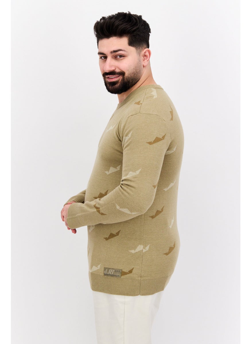 D RT Men Crew Neck Graphic Print  Long Sleeve Sweatshirt, Olive  - Image 3