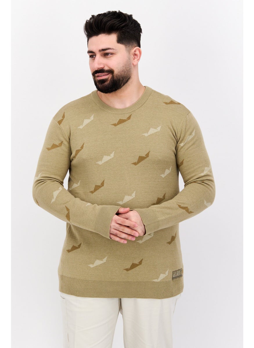 D RT Men Crew Neck Graphic Print  Long Sleeve Sweatshirt, Olive  - Image 1
