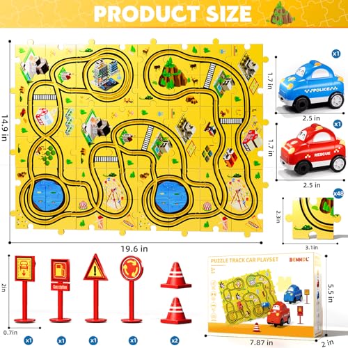 Bennol 56Pcs Puzzle Race Car Track Set Toys for Kids Floor Puzzle Tracks Car Gifts for 3 4 5 Year Old Boys Kids Toys Gifts for 3 4 5 Year Old Boys Puzzle Racer Set for Ages 35 46 - Image 5