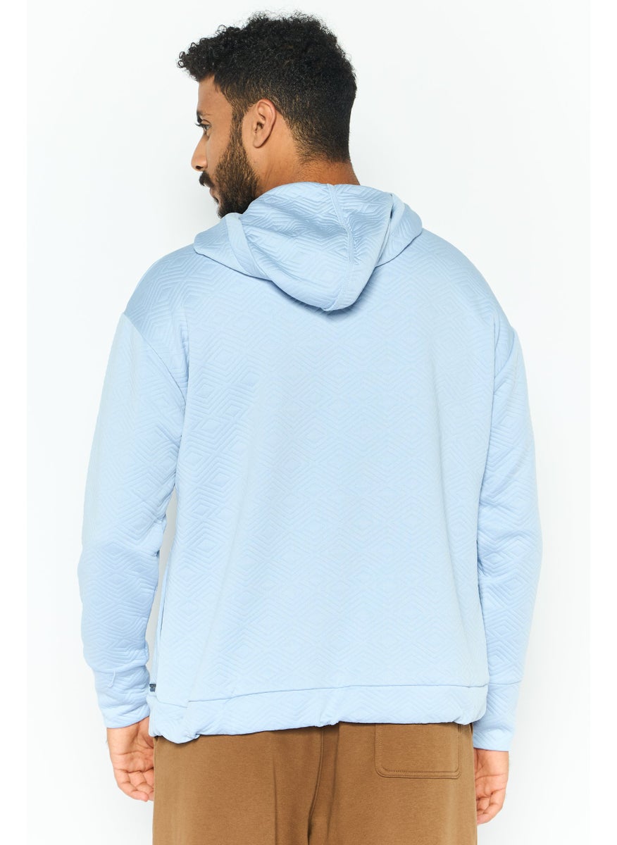 NINE WEST Men Hooded Long Sleeve Textured Sweatshirt, Light Blue  - Image 2