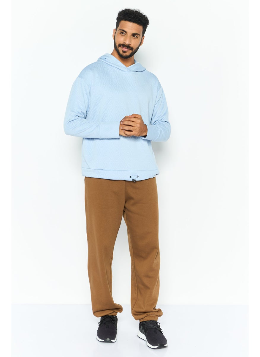 NINE WEST Men Hooded Long Sleeve Textured Sweatshirt, Light Blue  - Image 4