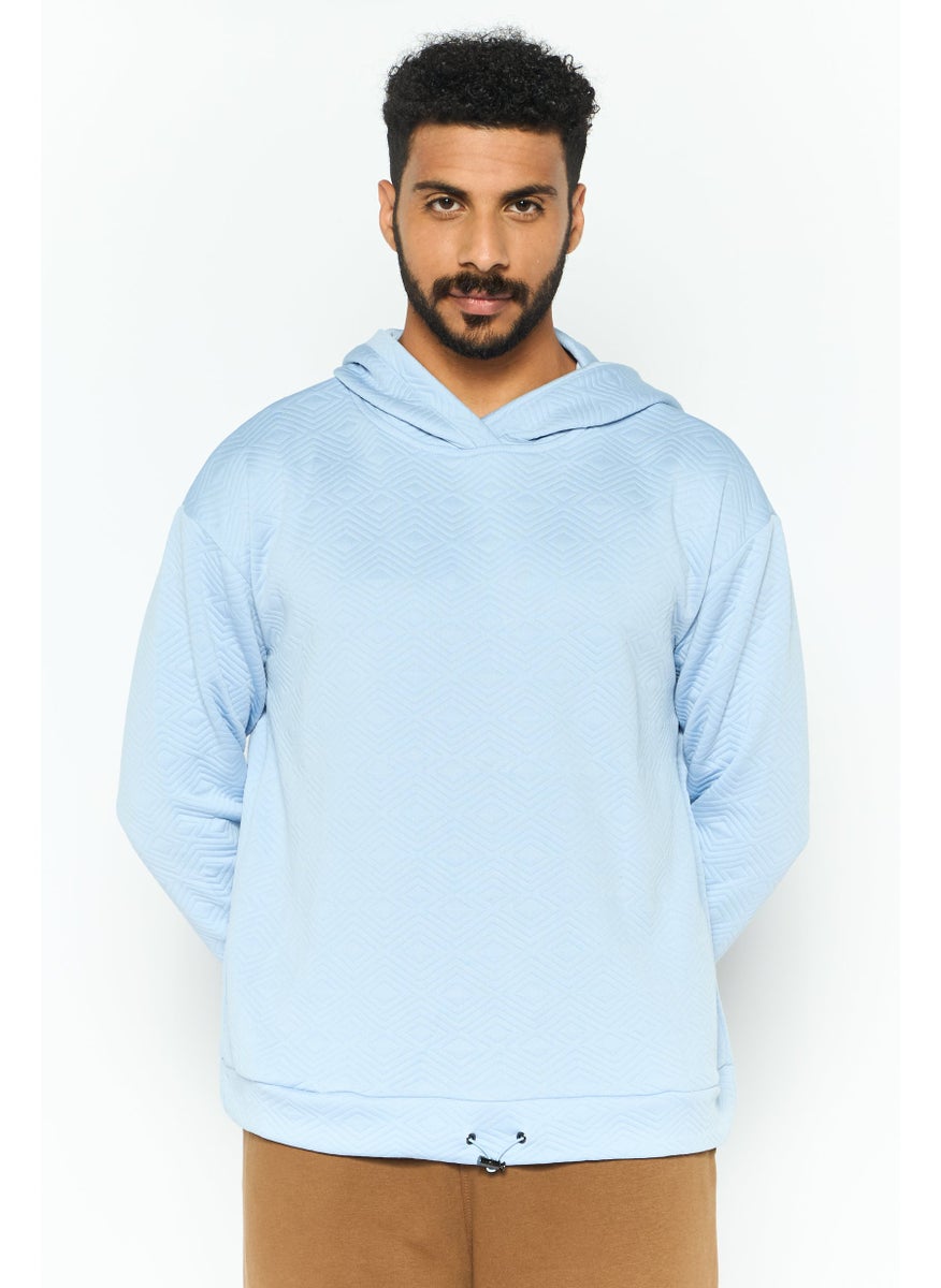 NINE WEST Men Hooded Long Sleeve Textured Sweatshirt, Light Blue  - Image 1