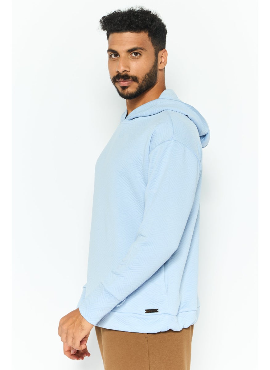 NINE WEST Men Hooded Long Sleeve Textured Sweatshirt, Light Blue  - Image 3