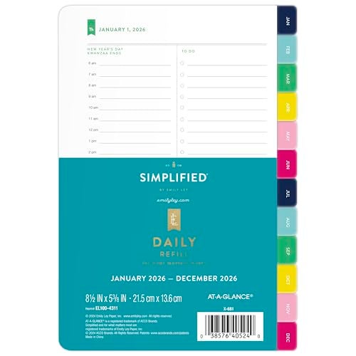 AT-A-GLANCE ATAGLANCE 2026 Planner Refill Simplified by Emily Ley Daily 55 x 85 Desk Size One Page Per Day Refill EL100431126 - Image 1