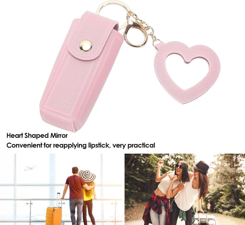 Pssopp Lipstick Case with Mirror, Portable Purse PU Leather Keychain Lipstick Holder for Women Travel Organization and Carrying (Pink) - Image 4