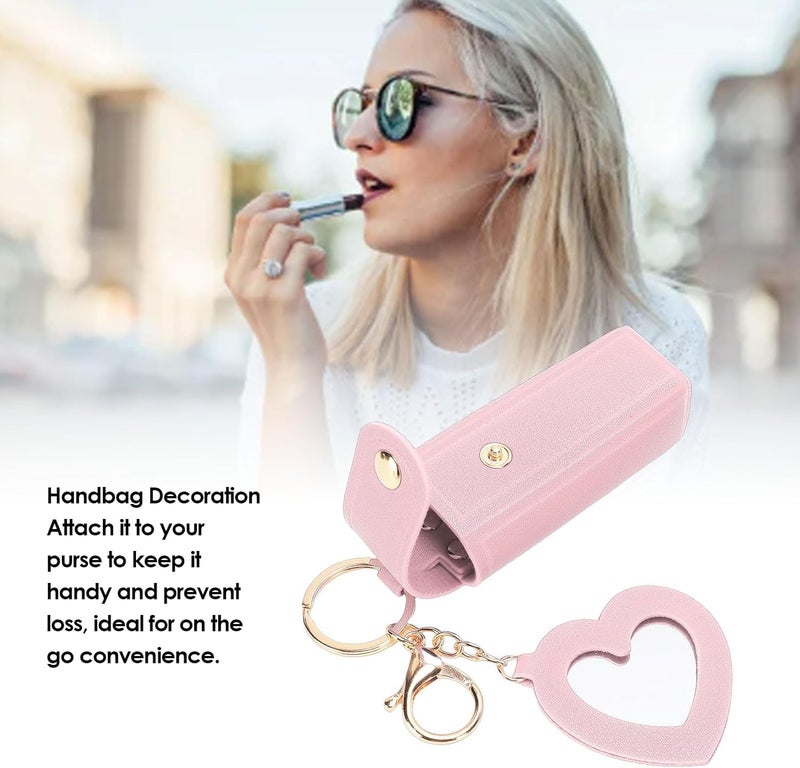 Pssopp Lipstick Case with Mirror, Portable Purse PU Leather Keychain Lipstick Holder for Women Travel Organization and Carrying (Pink) - Image 3