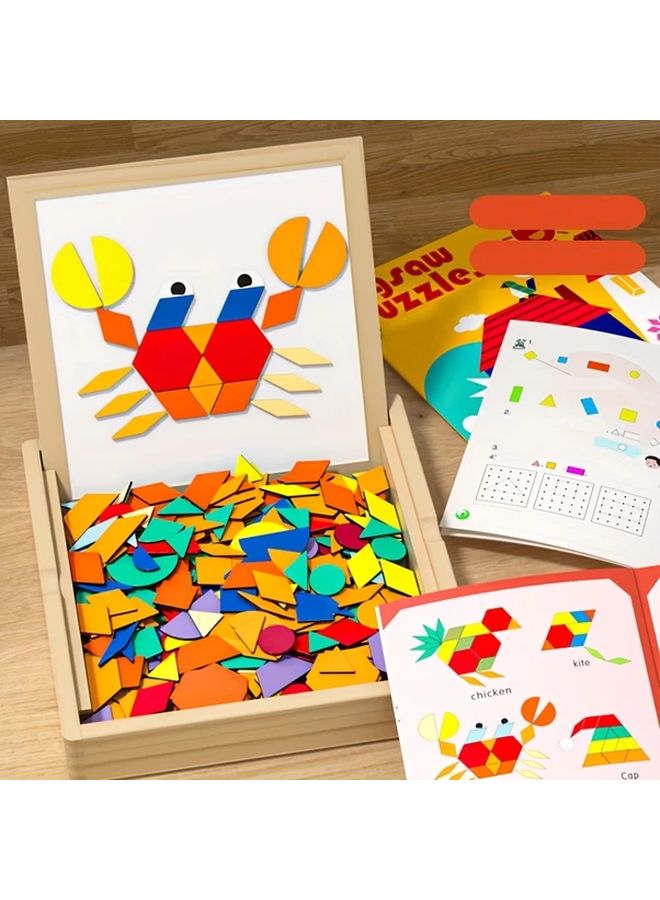 168 Pcs Magnetic Wooden Tangram Geometric Shape Jigsaw Puzzle Creative Graphic Educational Toy Perfect Kids Gift - Image 2