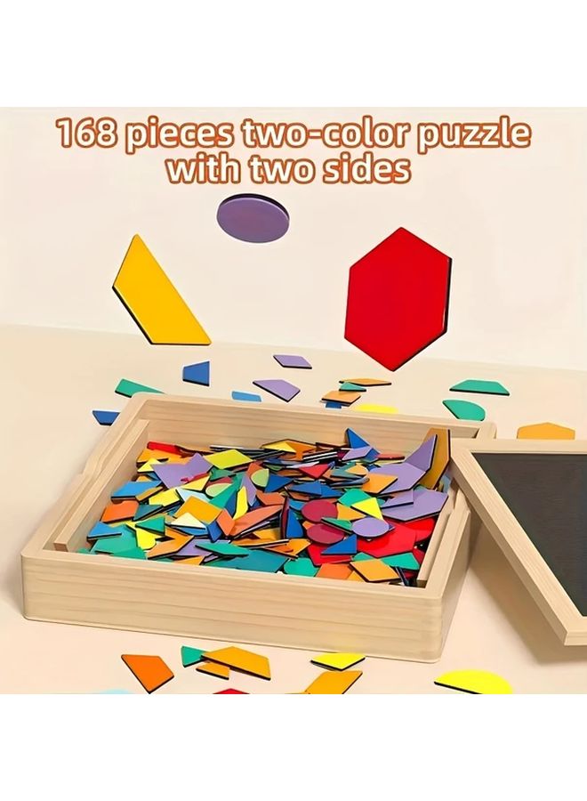 168 Pcs Magnetic Wooden Tangram Geometric Shape Jigsaw Puzzle Creative Graphic Educational Toy Perfect Kids Gift - Image 5