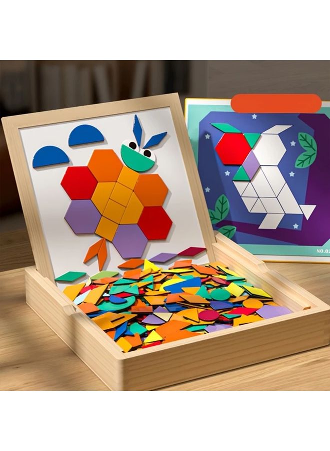 168 Pcs Magnetic Wooden Tangram Geometric Shape Jigsaw Puzzle Creative Graphic Educational Toy Perfect Kids Gift - Image 3