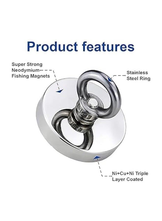 VITION Super Strong Neodymium Fishing Magnet Strong Pulling Force Rare Earth Magnet with Countersunk Hole Eye bolt for Retrieving in River and Magnetic Fishing - Image 2