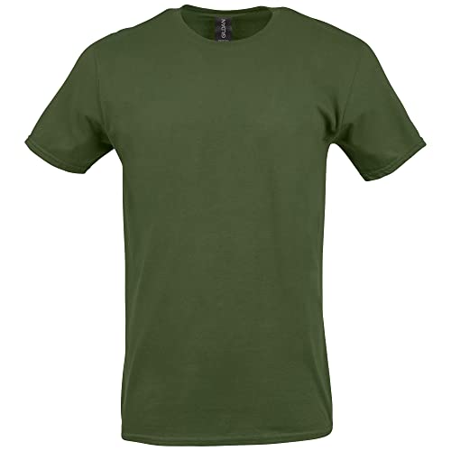 Gildan Adult Softstyle Cotton T-Shirt, Style G64000, Multipack, Military Green (2-Pack), Large - Image 3
