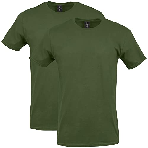 Gildan Adult Softstyle Cotton T-Shirt, Style G64000, Multipack, Military Green (2-Pack), Large - Image 1