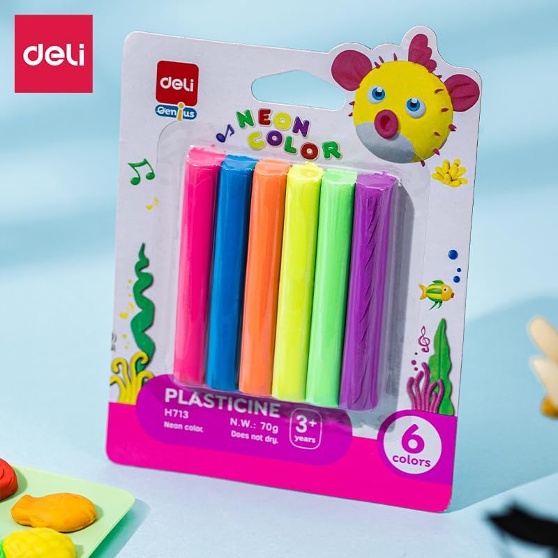 Deli EH713 6 Colors Plasticine 70g - Non-Drying Modeling Clay for Kids - Image 2