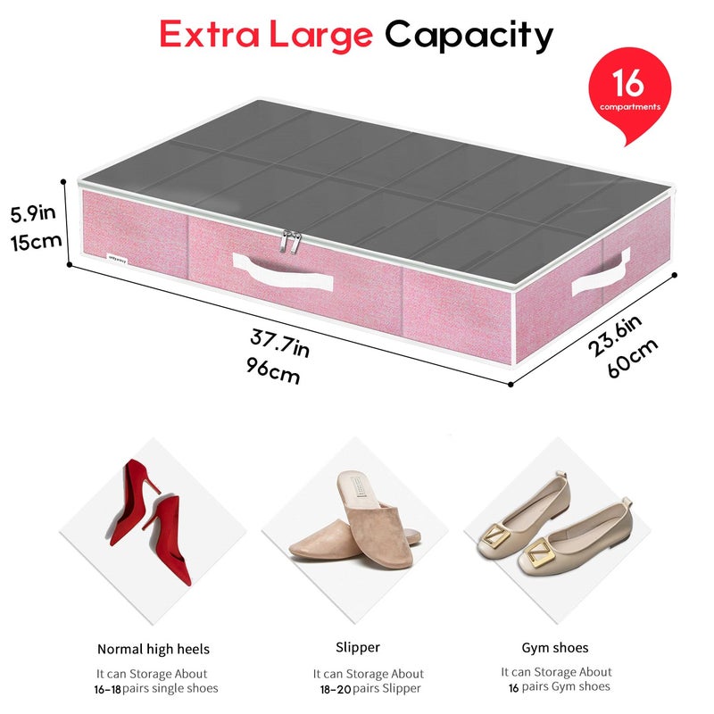 Onlyeasy Large Under Bed Shoe Organizer Container Box, Set of 2, Fit 16 to 32 Pairs of shoes, Underbed Shoes Closet Storage Solution, L37.7x W23.6x H5.9 inch, Cotton-like Pink, MXPUBS16P2 - Image 2