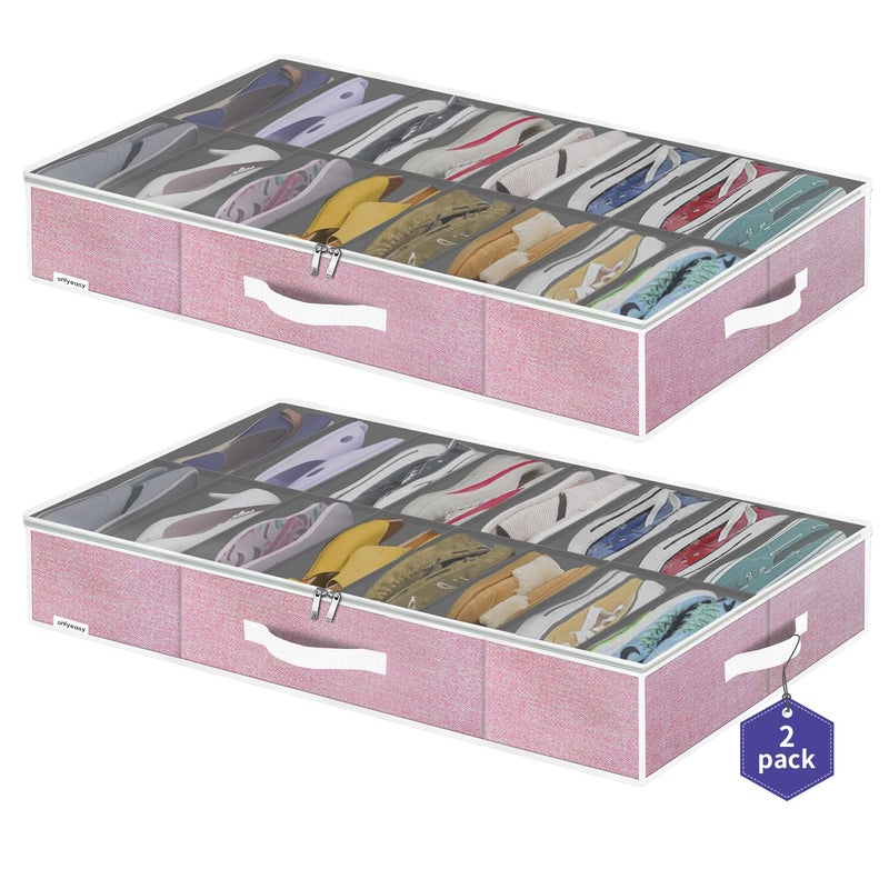 Onlyeasy Large Under Bed Shoe Organizer Container Box, Set of 2, Fit 16 to 32 Pairs of shoes, Underbed Shoes Closet Storage Solution, L37.7x W23.6x H5.9 inch, Cotton-like Pink, MXPUBS16P2 - Image 1