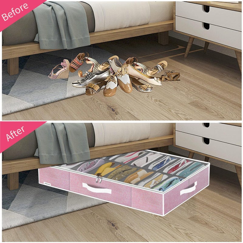 Onlyeasy Large Under Bed Shoe Organizer Container Box, Set of 2, Fit 16 to 32 Pairs of shoes, Underbed Shoes Closet Storage Solution, L37.7x W23.6x H5.9 inch, Cotton-like Pink, MXPUBS16P2 - Image 3