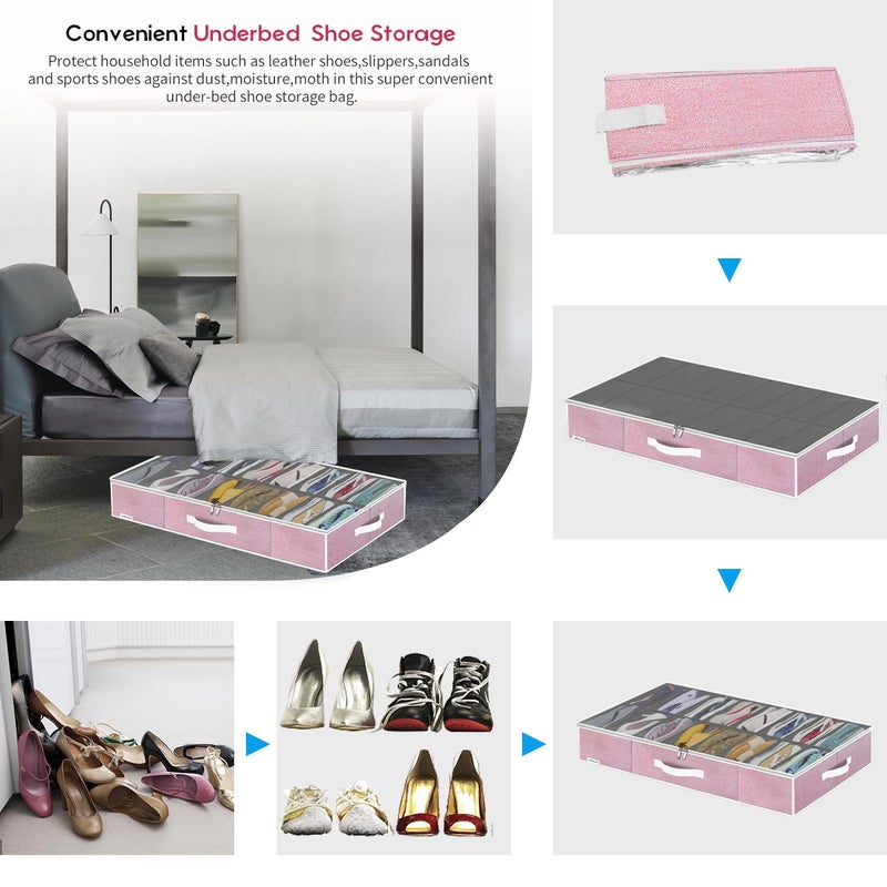 Onlyeasy Large Under Bed Shoe Organizer Container Box, Set of 2, Fit 16 to 32 Pairs of shoes, Underbed Shoes Closet Storage Solution, L37.7x W23.6x H5.9 inch, Cotton-like Pink, MXPUBS16P2 - Image 5