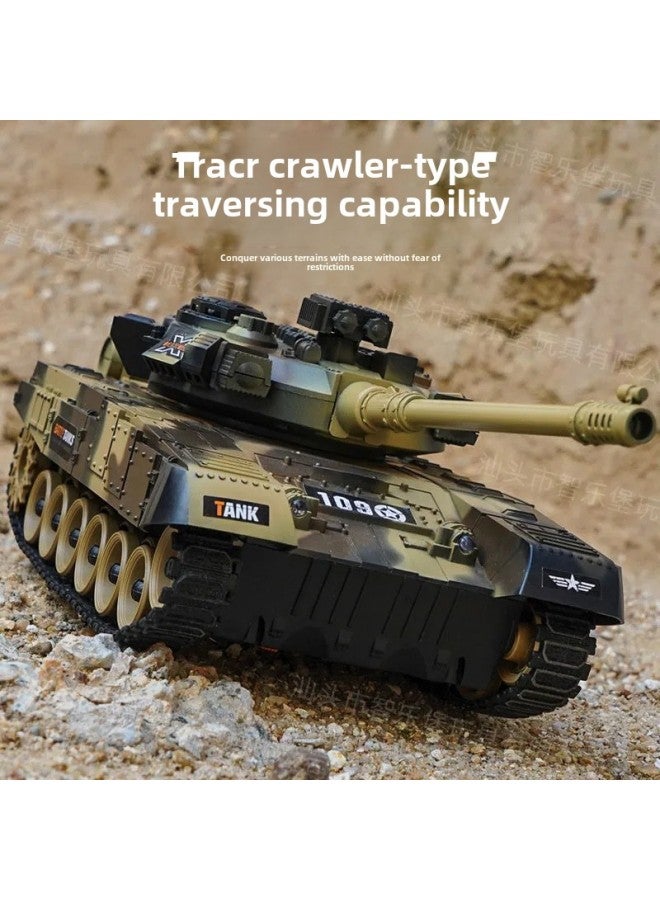 Product Remote Control Tank Car Can Fire Children's Battle Crawler Remote Control Car Charging Off-road Model Boy Toy-Color:Nine-way Brown-green  - Image 4