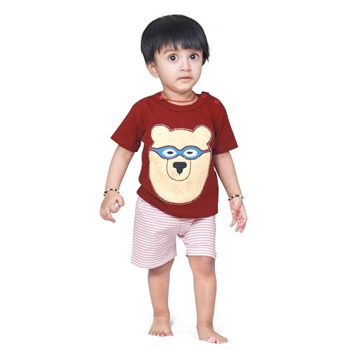 ARIEL Baby Boys & Baby girls Cotton Printed Round Neck Half Sleeve T-shirt & Short Trendy Summer Clothing Sets (blueglasspolar-12-18 months) - Image 3
